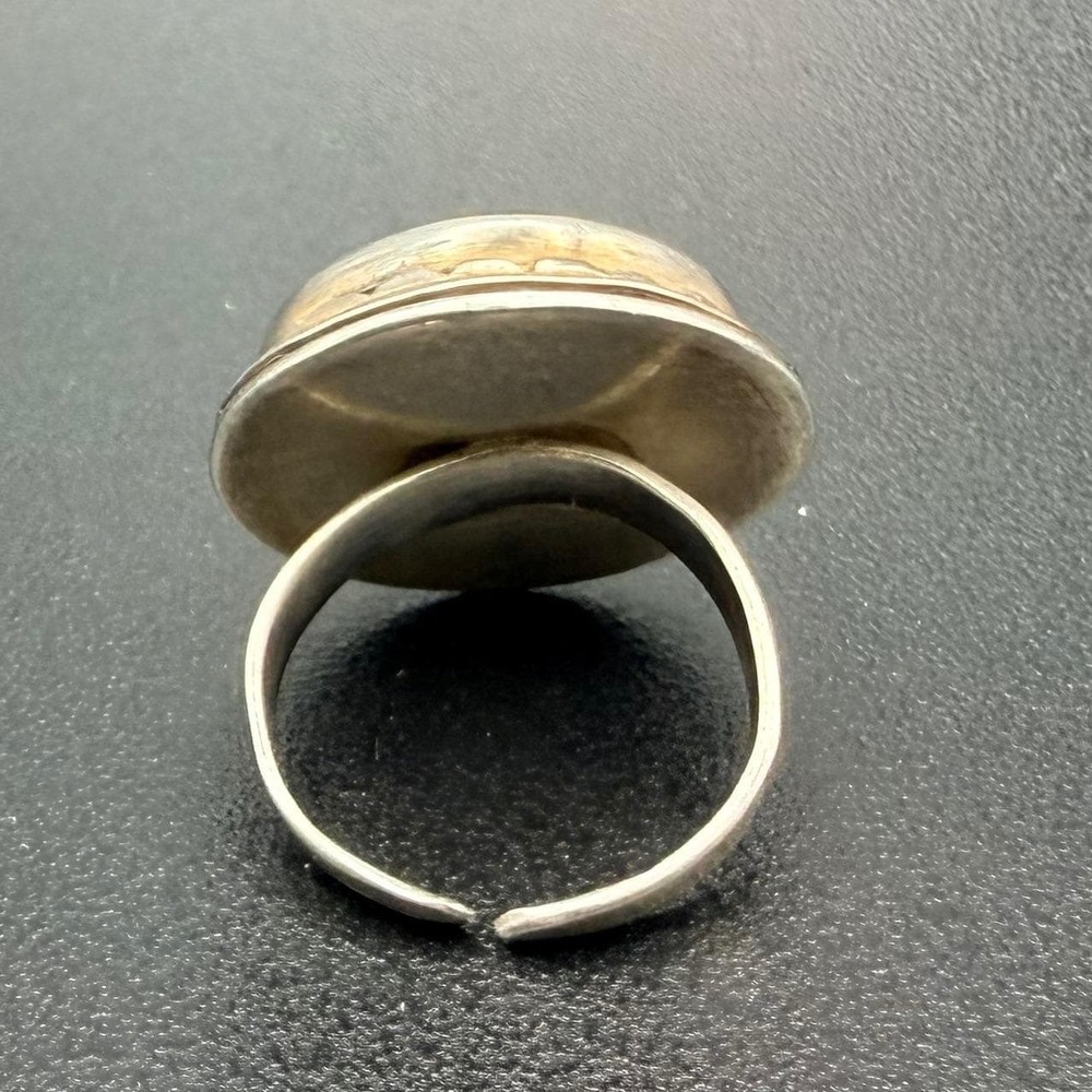 Mid Century Studio Silver‎ Hand Painted Porcelain Statement Ring - Picture 8 of 10